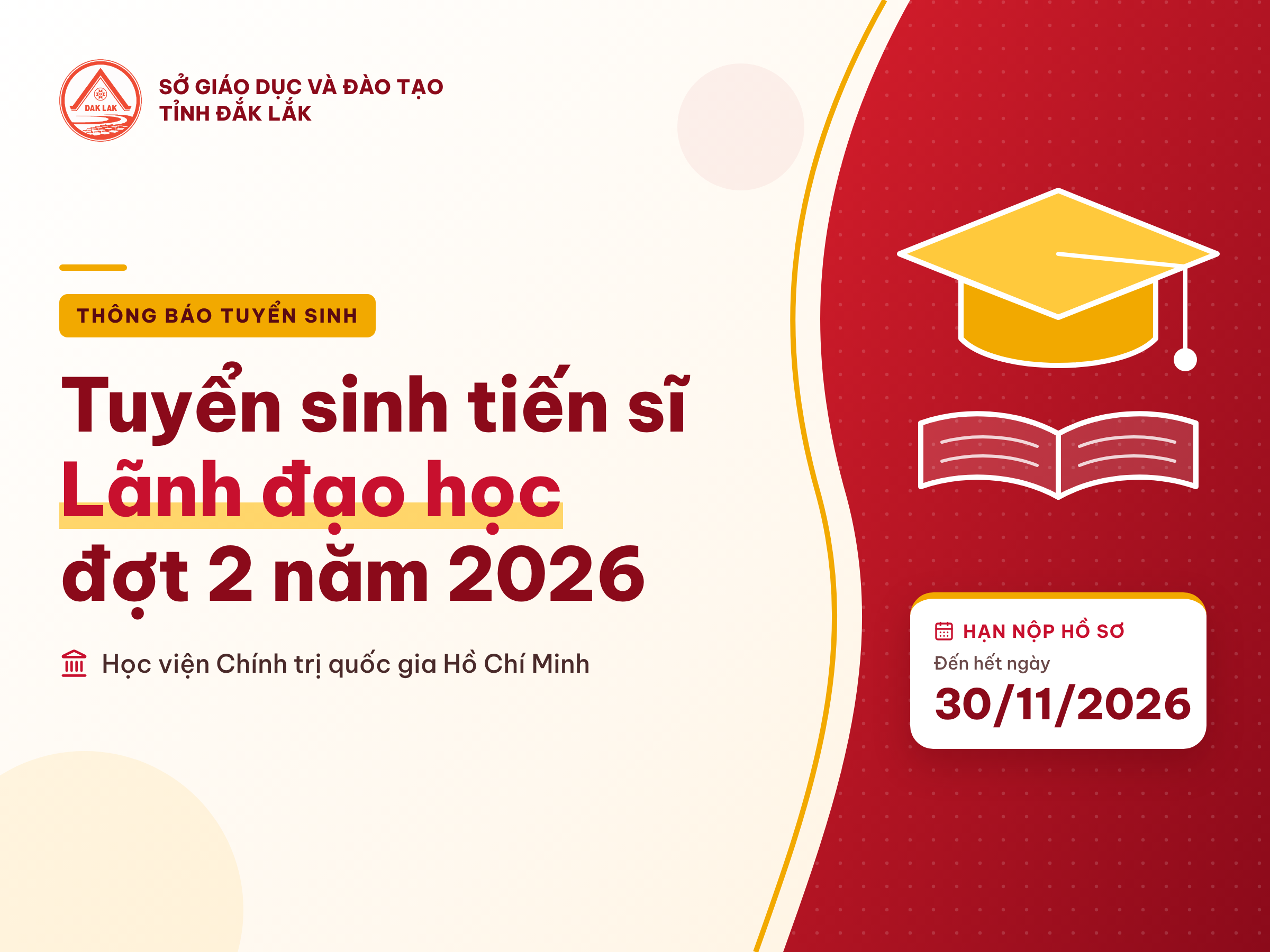 Thông báo tuyển sinh đào tạo trình độ tiến sĩ Lãnh đạo học đợt 2 năm 2026 của Học viện Chính trị quốc gia Hồ Chí Minh