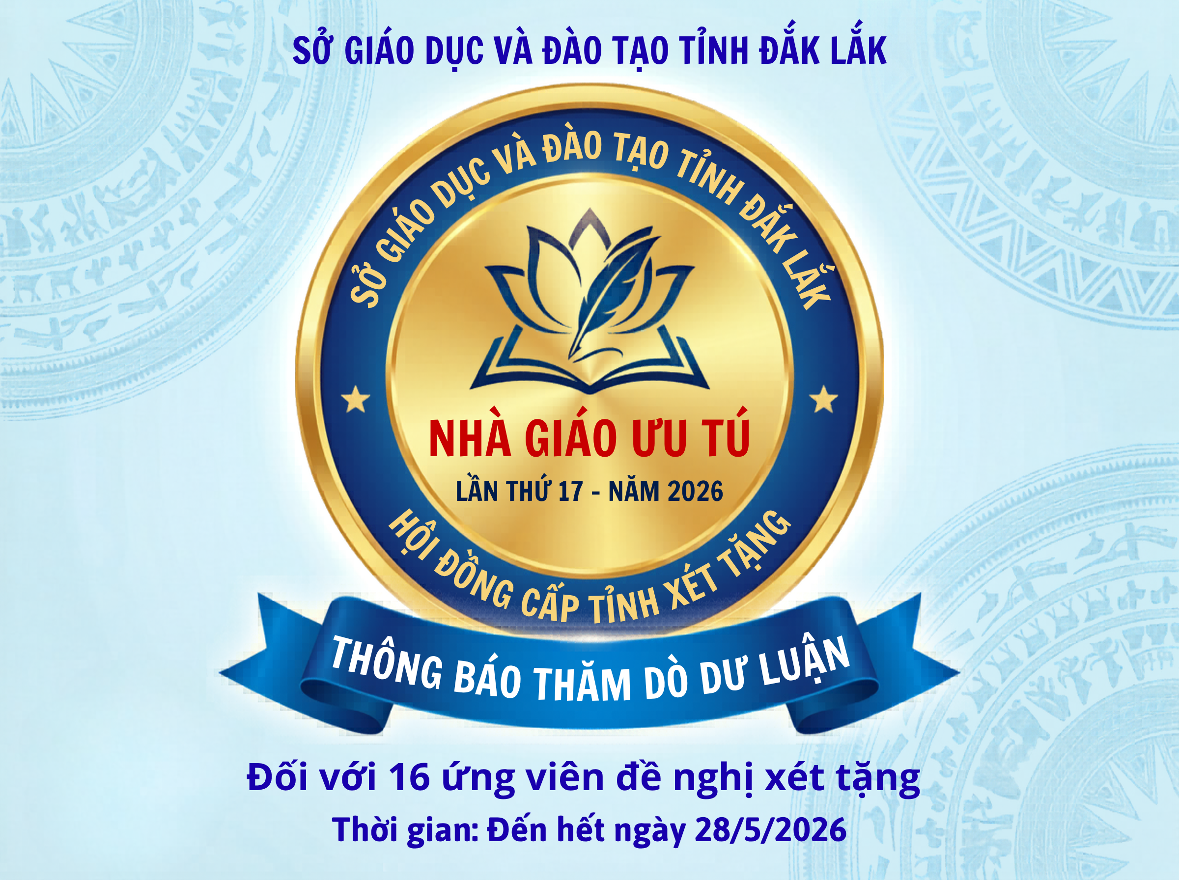 Về việc lấy ý kiến thăm dò dư luận đối với ứng viên đề nghị xét tặng danh hiệu "Nhà giáo Ưu tú" lần thứ 17 - năm 2026