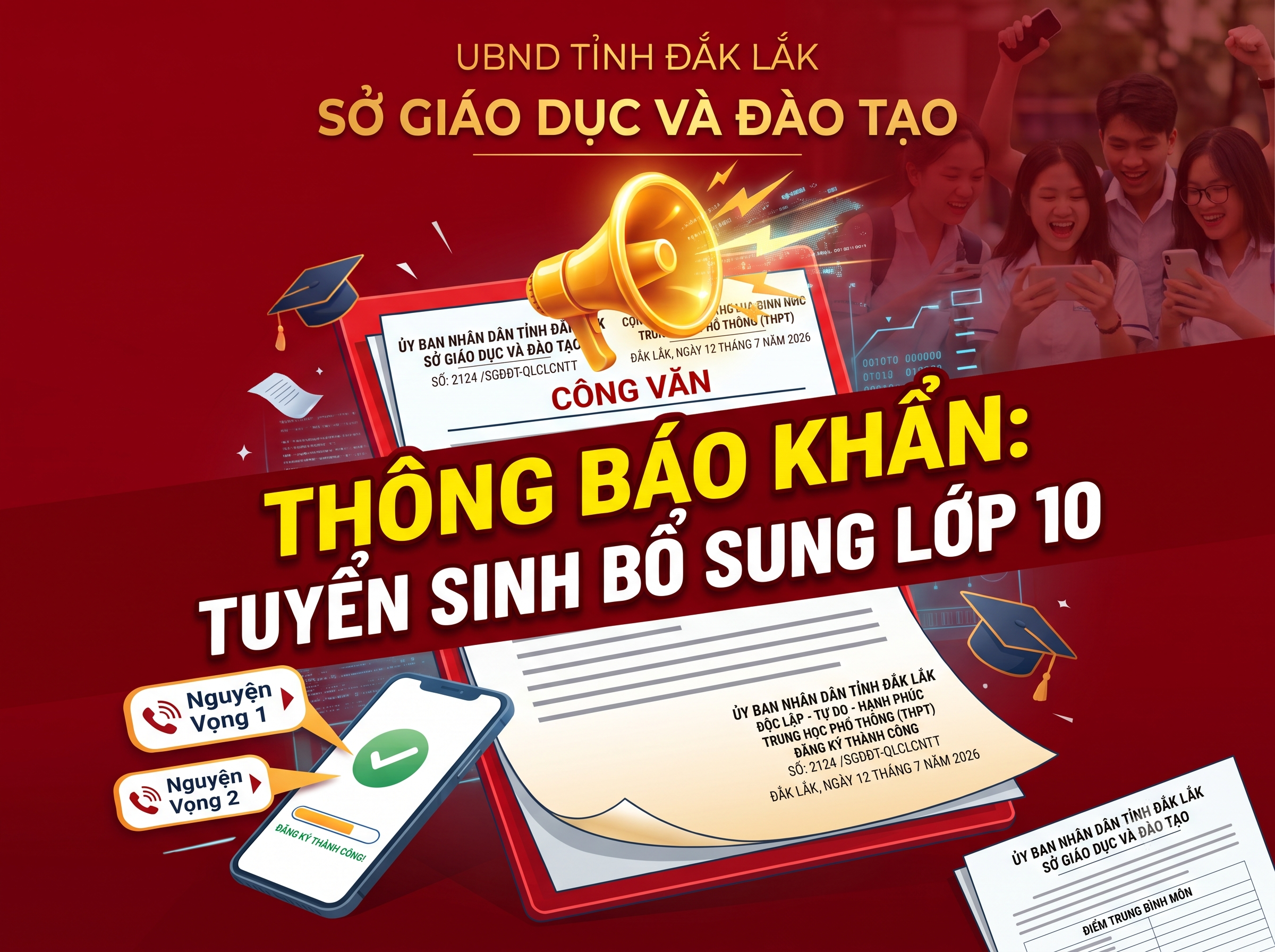 Sở GDĐT Đắk Lắk thông báo tổ chức đợt tuyển sinh bổ sung vào lớp 10 THPT công lập năm học 2026 - 2027