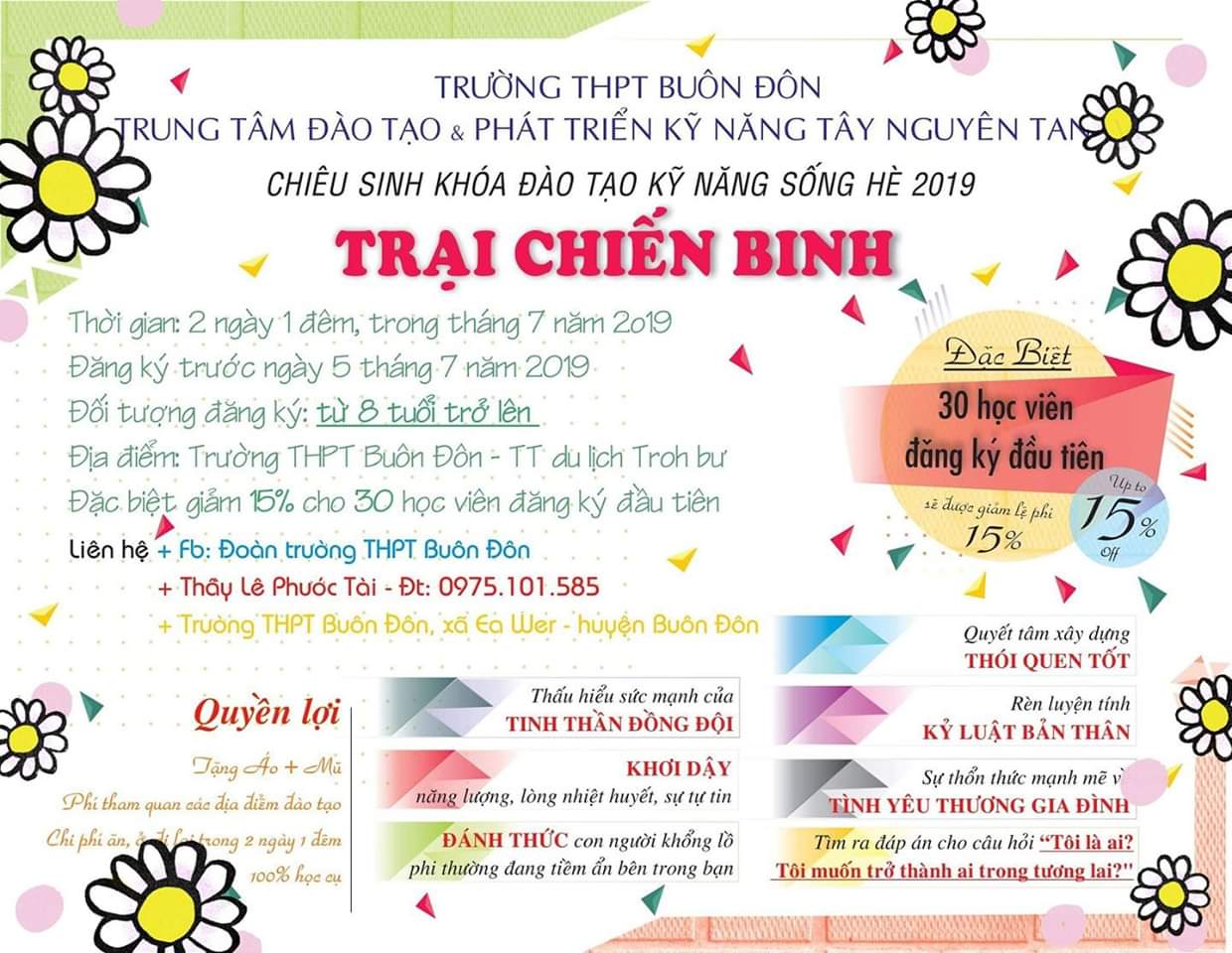 Thông báo chiêu sinh khóa học rèn luyện kỹ năng sống "TRẠI CHIẾN BINH" hè 2019