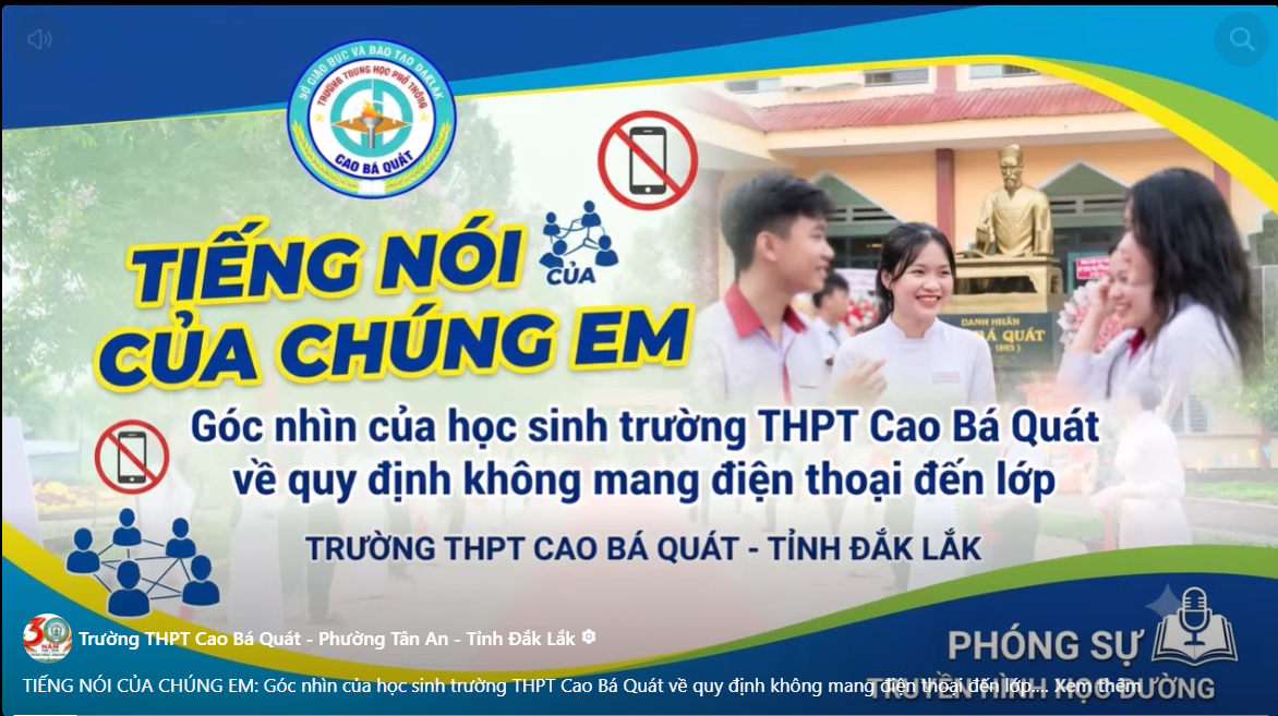 TIẾNG NÓI CỦA CHÚNG EM: Góc nhìn của học sinh trường THPT Cao Bá Quát về quy định không mang điện thoại đến lớp.