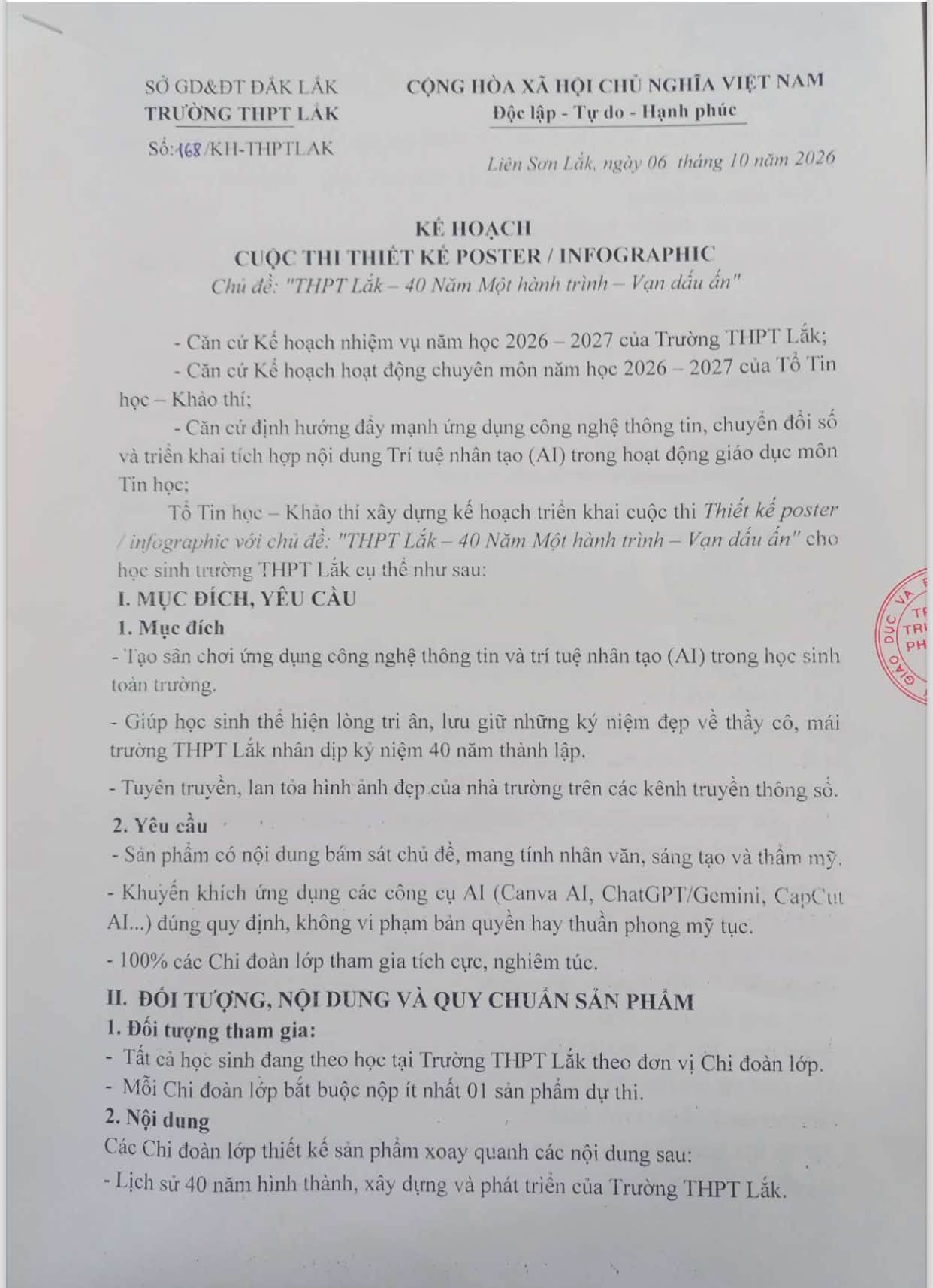 THPT LẮK PHÁT ĐỘNG CUỘC THI THIẾT KẾ POSTER/INFOGRAPHIC “40 NĂM MỘT HÀNH TRÌNH – VẠN DẤU ẤN”