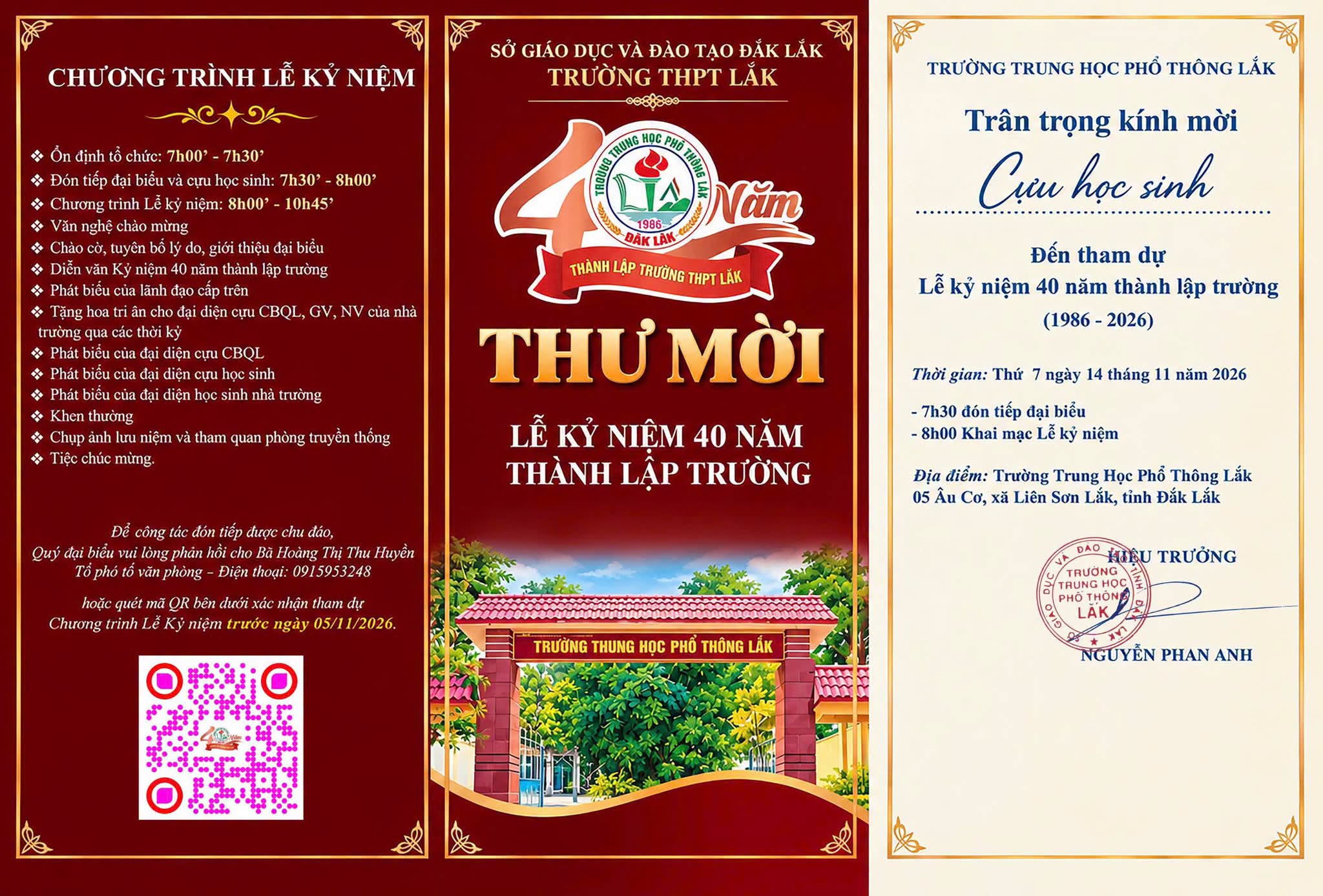 THƯ MỜI THAM DỰ LỄ KỶ NIỆM 40 NĂM THÀNH LẬP TRƯỜNG THPT LẮK (1986–2026) 