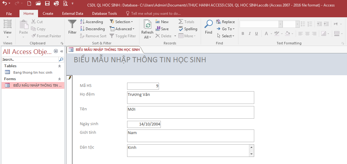 BÀI 6 - TIN HỌC 12: BIỂU MẪU - TẠO BIỂU MẪU TRONG ACCESS 2016