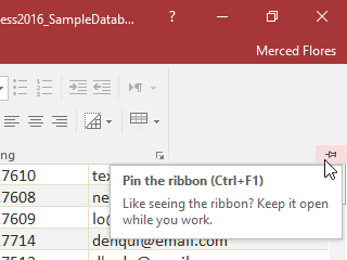 Ghim Ribbon trên Access 2016