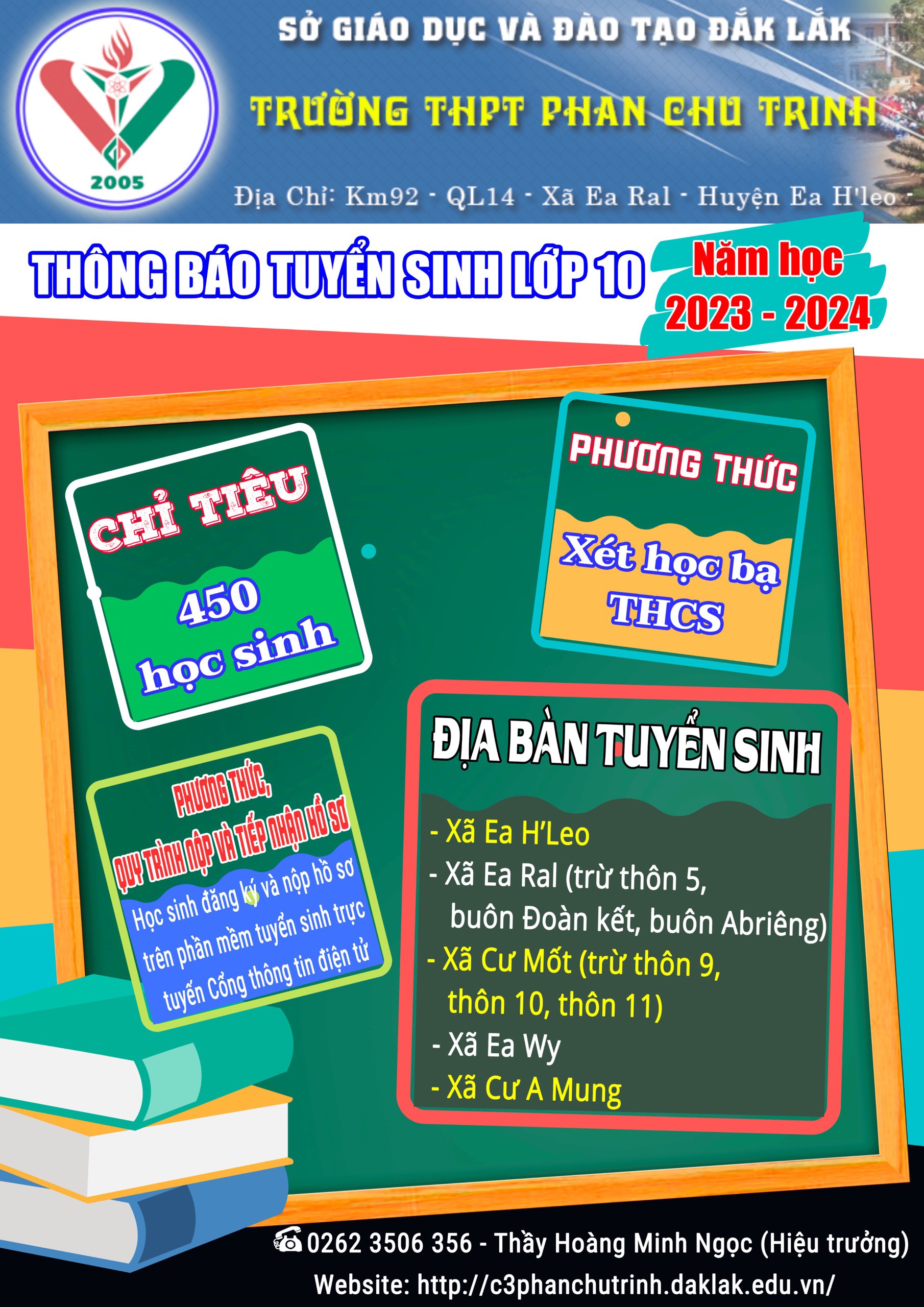 THÔNG BÁO TUYỂN SINH VÀO LỚP 10 TRƯỜNG THPT PHAN CHU TRINH NĂM HỌC 2023 - 2024