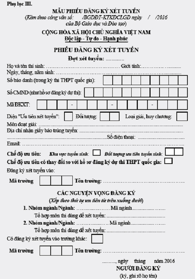 ​Hướng dẫn điền thông tin vào phiếu đăng ký xét tuyển 