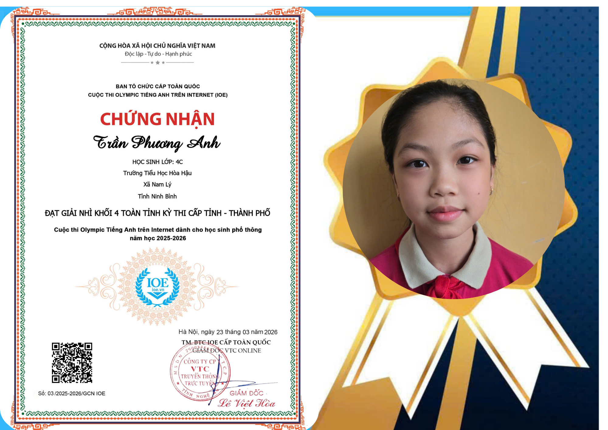 VINH DANH HỌC SINH ĐẠT GIẢI CUỘC THI IOE CẤP TỈNH NĂM HỌC 2025-2026